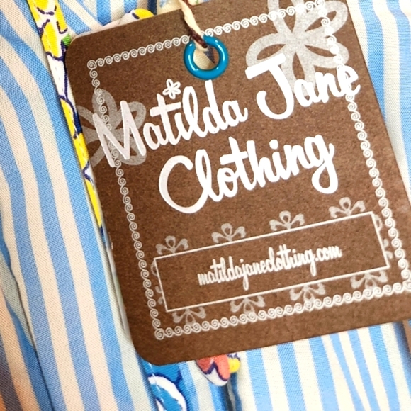 MATILDA JANE NWT XS Come Away with Me Blue Stripe Dress, high low hem - Picture 6 of 8